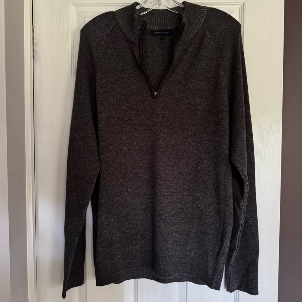 Patrick Assaraf Merino Wool Quarter Zip Sweater Grey Large